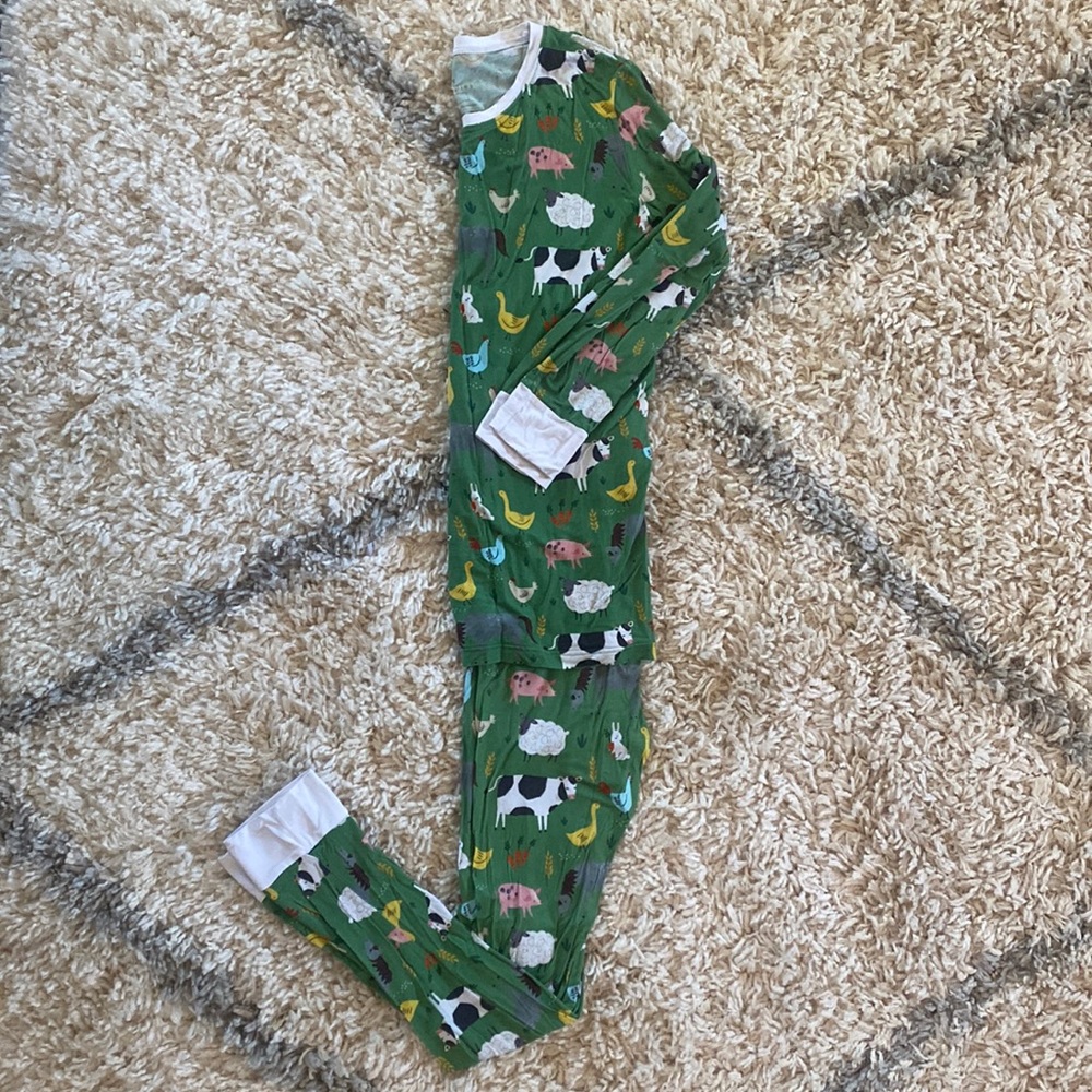 Little Sleepies Bamboo Pajamas,Unisex size 16,Green Farm House Animals